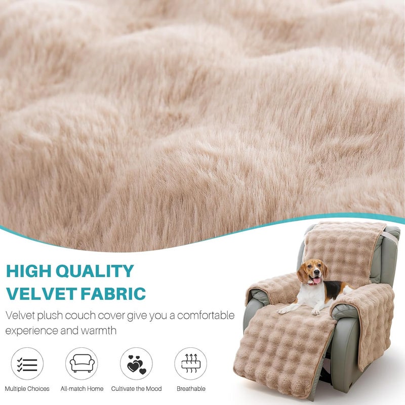 LiveGo Thick Rabbit Plush Recliner Slipcover 23 Inches Chair Covers Lazy Boy Recliner Chair Cover Quilted Cover for Recliner Chairs and Furniture (Light Brown) - Image 4